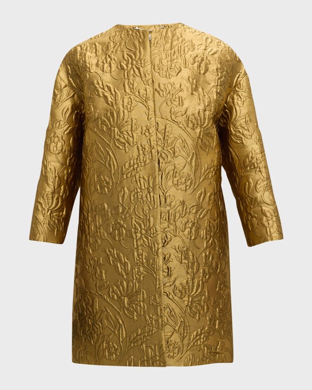 Phaedra Metallic Floral Brocade 3/4-Sleeve Coat